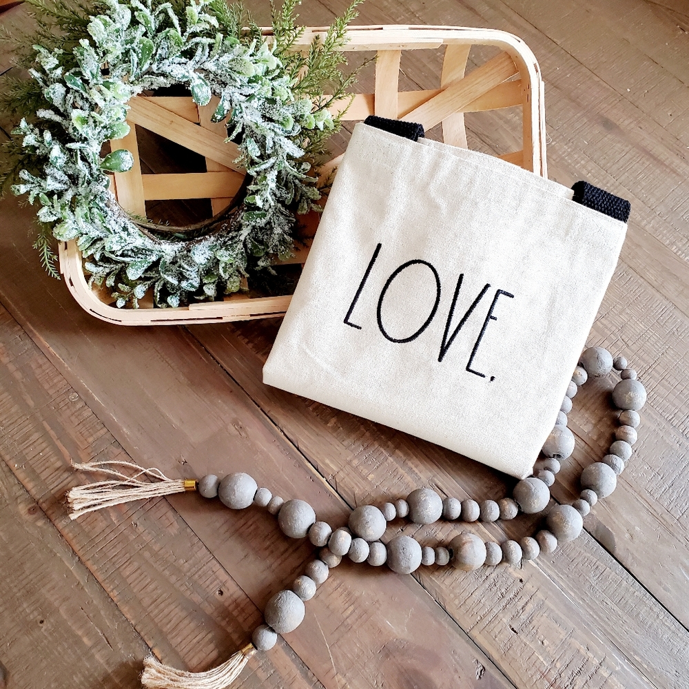 Rae Dunn 'LOVE' Large Natural Canvas Tote Shoulder Bag - Picture 5 of 6